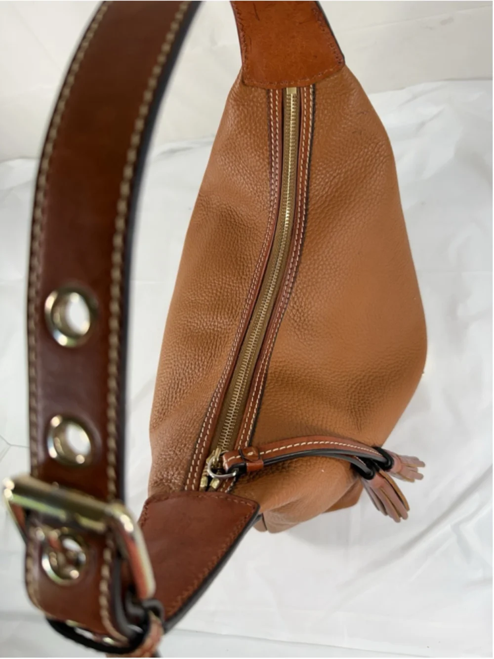 Dooney & Bourke Wexford Hobo Shoulder Bag Large Tan Pebbled Leather & Camel Brwn